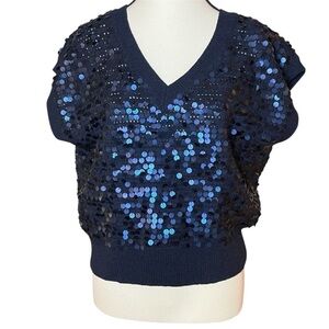 NWT MADEWELL Wool Blend Sequin Sweater Vest Blue Size XXS
